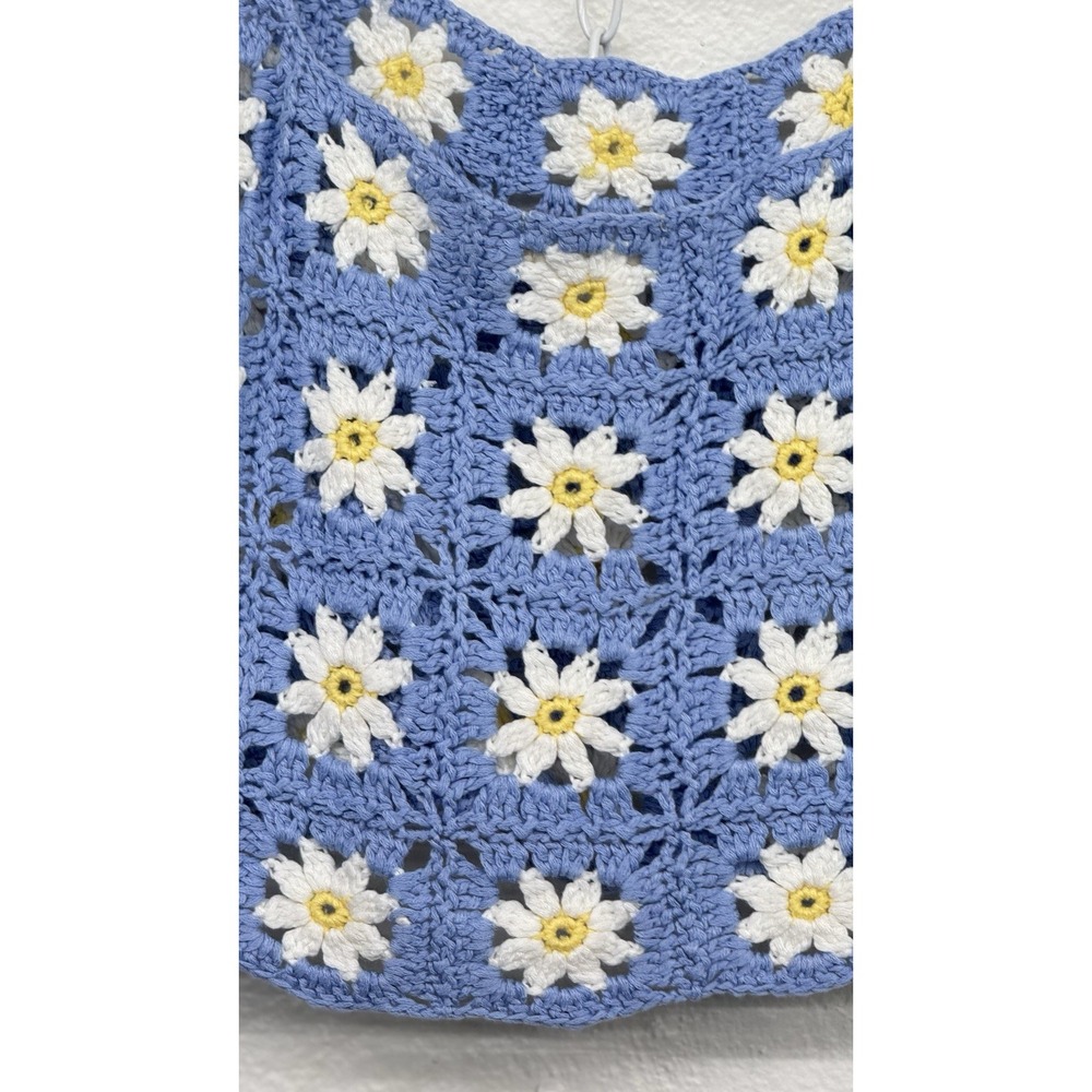 Crochet Granny Square Crop Daisy Top Sz M Tank Sleeveless Boho Hippie Colorful - Picture 5 of 8